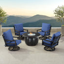 Black Aluminum Fire Table Set with Four Club Chairs