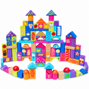 Set of 90 Colorful Wooden Building Blocks Educational Stacking Toy Castle