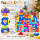 Set of 90 Colorful Wooden Building Blocks Educational Stacking Toy Castle