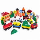 Set of 40 Pieces City Vehicles, Buildings, and Signs Wooden Blocks