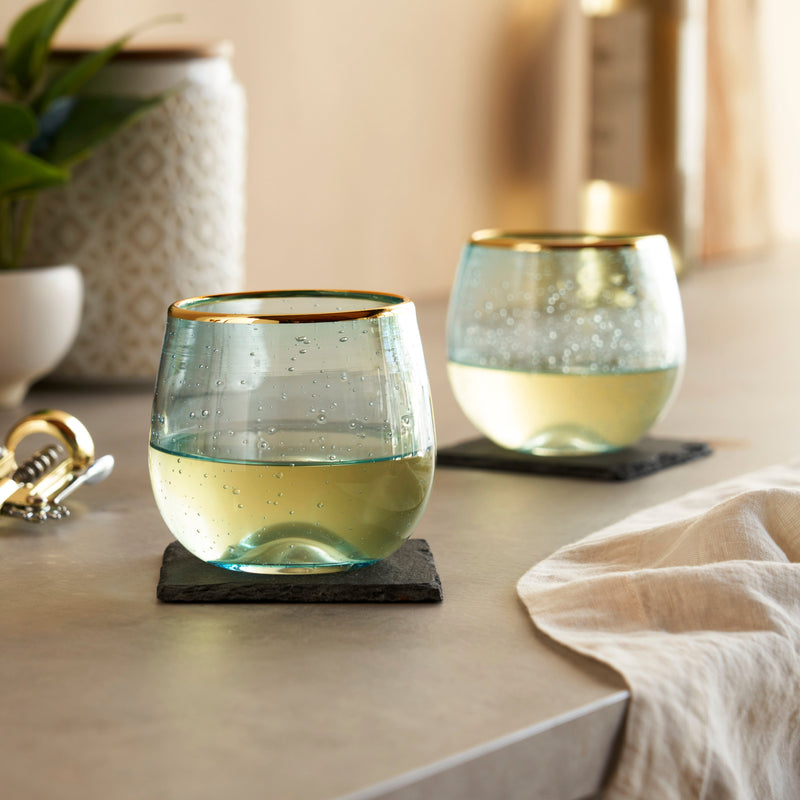 Aqua Bubble Stemless Wine Glass Set