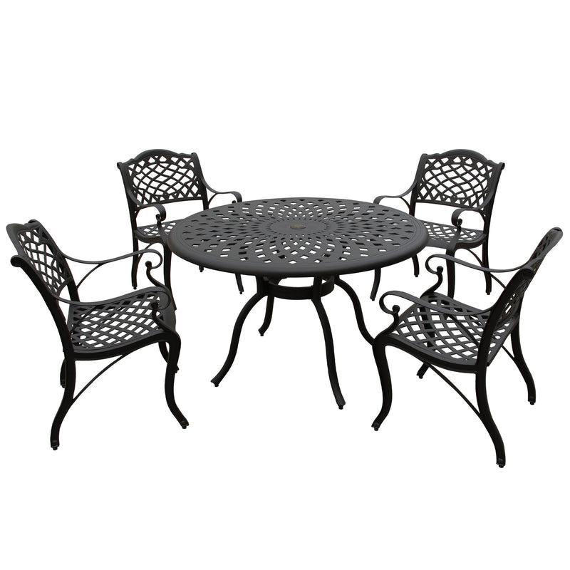 Outdoor Aluminum 5pc Round Black Patio Dining Set with Four Chairs