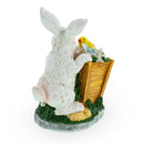 Wooden-Style Easter Bunny and Chick Figurine - 7" Spring Planter Decor