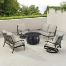 Black Aluminum Fire Table Set with Two Loveseats and Two Club Chairs