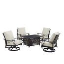 Black Aluminum Fire Table Set with Four Club Chairs