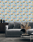 Flowers on Blue Background Wallpaper
