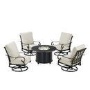 Black Aluminum Fire Table Set with Four Club Chairs