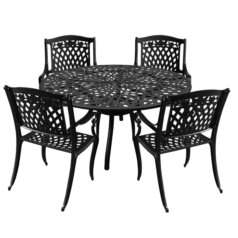 Outdoor Aluminum 5pc Round Black Patio Dining Set with Four Chairs