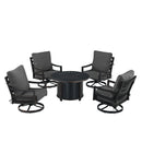 Black Aluminum Fire Table Set with Four Club Chairs