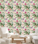 Voguish Beige Exotic Flowers Wallpaper Tasteful