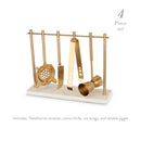 4-Piece Bar Tool Set in Gold with Marble and Stainless Steel Stand