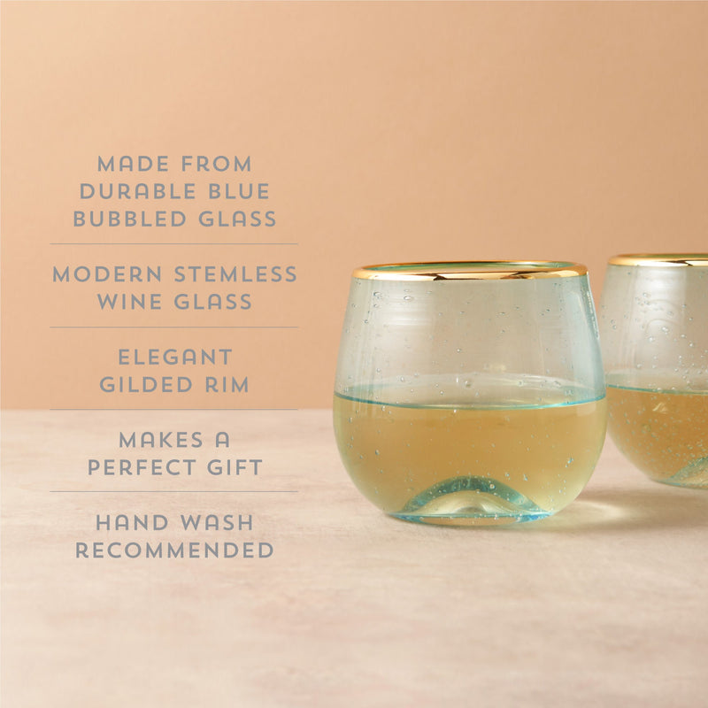 Aqua Bubble Stemless Wine Glass Set