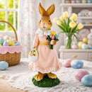 Easter Bunny Figurine with Flowers - Spring Rabbit Decor 8.7 Inches