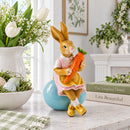 Decorative Easter Bunny on Egg with Carrot Vintage Holiday Figurine 5.2 Inches Tall