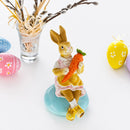 Decorative Easter Bunny on Egg with Carrot Vintage Holiday Figurine 5.2 Inches Tall
