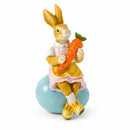 Decorative Easter Bunny on Egg with Carrot Vintage Holiday Figurine 5.2 Inches Tall