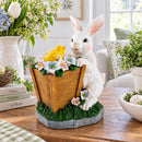 Wooden-Style Easter Bunny and Chick Figurine - 7" Spring Planter Decor