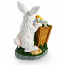 Wooden-Style Easter Bunny and Chick Figurine - 7" Spring Planter Decor