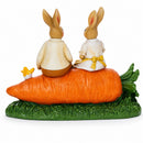 Romantic Easter Bunny Pair on Carrot with Chicks Spring Decor 6.3 Inches Tall