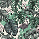 Green Monstera with Flamingos Wallpaper