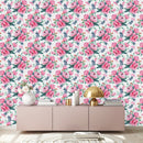 Modish White Wallpaper with Pink Flowers Smart
