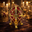Golden Trellis Crimson Enamel Royal Inspired Imperial Metal Easter Egg 4 Inches