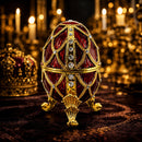 Golden Trellis Crimson Enamel Royal Inspired Imperial Metal Easter Egg 4 Inches