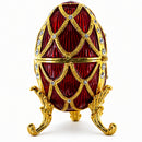 Golden Trellis Crimson Enamel Royal Inspired Imperial Metal Easter Egg 4 Inches