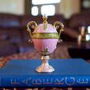 Pink Amphora Enameled Royal Inspired Imperial Metal Easter Egg Figurine 5.5 Inches