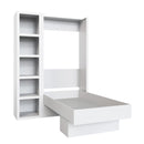 Easy-Lift Twin Murphy Wall Bed in White with Bookshelf