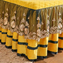 Yellow & black crystal velvet bedspread set bedroom lace quilted skirt