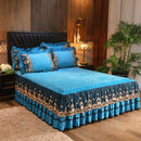 Yellow & black crystal velvet bedspread set bedroom lace quilted skirt