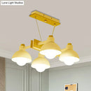 Yellow dome shade linear chandelier dining room metal island light