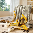 Yellow edge black & white diagonal stripe sofa blanket living room
