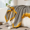 Yellow edge black & white diagonal stripe sofa blanket living room