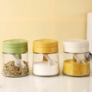 Yellow flip top glass seasoning jar with spoon kitchen spice shaker