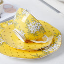 Yellow floral lemon tree bone china tea set dining room server