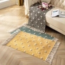 Yellow & green geometric tassel floor mat living room decor