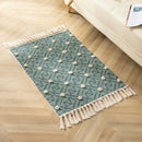Yellow & green geometric tassel floor mat living room decor