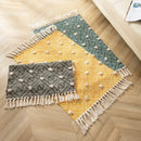 Yellow & green geometric tassel floor mat living room decor