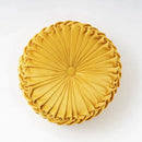 Yellow pleated velvet round throw pillow living room decor