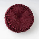 Yellow pleated velvet round throw pillow living room decor