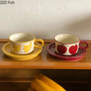 Yellow & red fruits pattern porcelain coffee mug set dining room