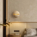 Yellow travertine dino egg stone wall lamp bedroom gold accent sconce