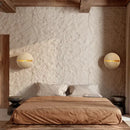 Yellow travertine dino egg stone wall lamp bedroom gold accent sconce