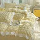 Yellow & white ruffled bubble gauze duvet cover set – bedroom bedding