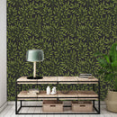Contemporary Dark Green Leaves Wallpaper Vogue