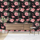 Dark Wallpaper with Pink Flamingos
