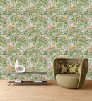 Green Leaves with Exotic Flowers Wallpaper