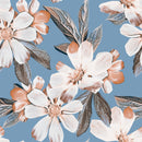 Modish Blue Wallpaper with White Flowers